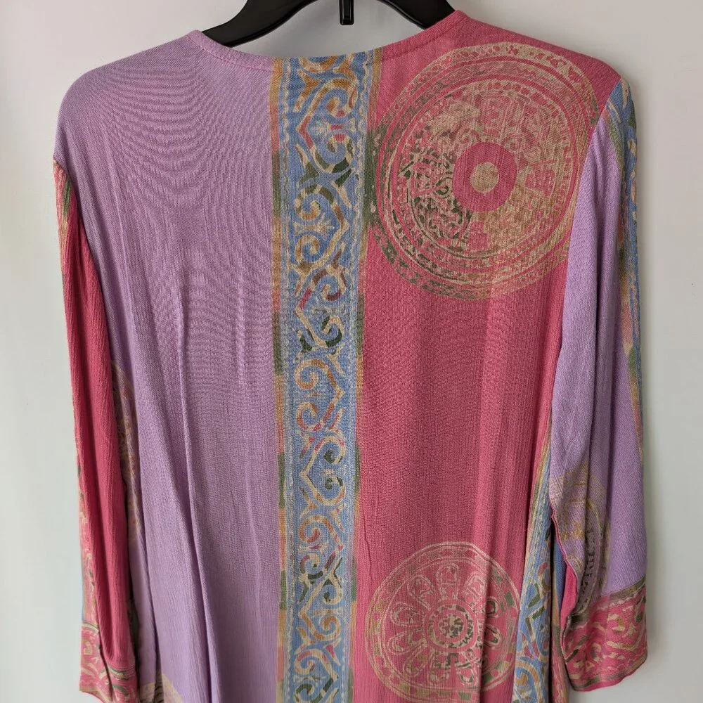 Shaybali Pink Blue Batik Rayon Tunic Top M - Picture 5 of 6
